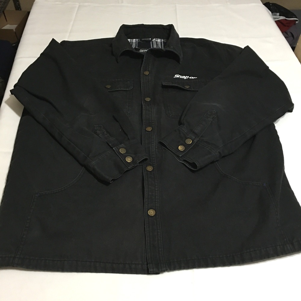 Snap-on Canvas Shirt Jacket Mens 2XL Black Flannel Lined Workwear